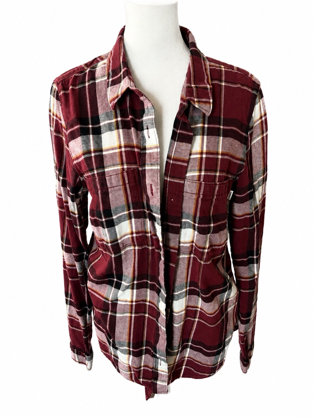 Vans Burgundy Plaid Flannel Button-Up Shirt | Long Sleeve